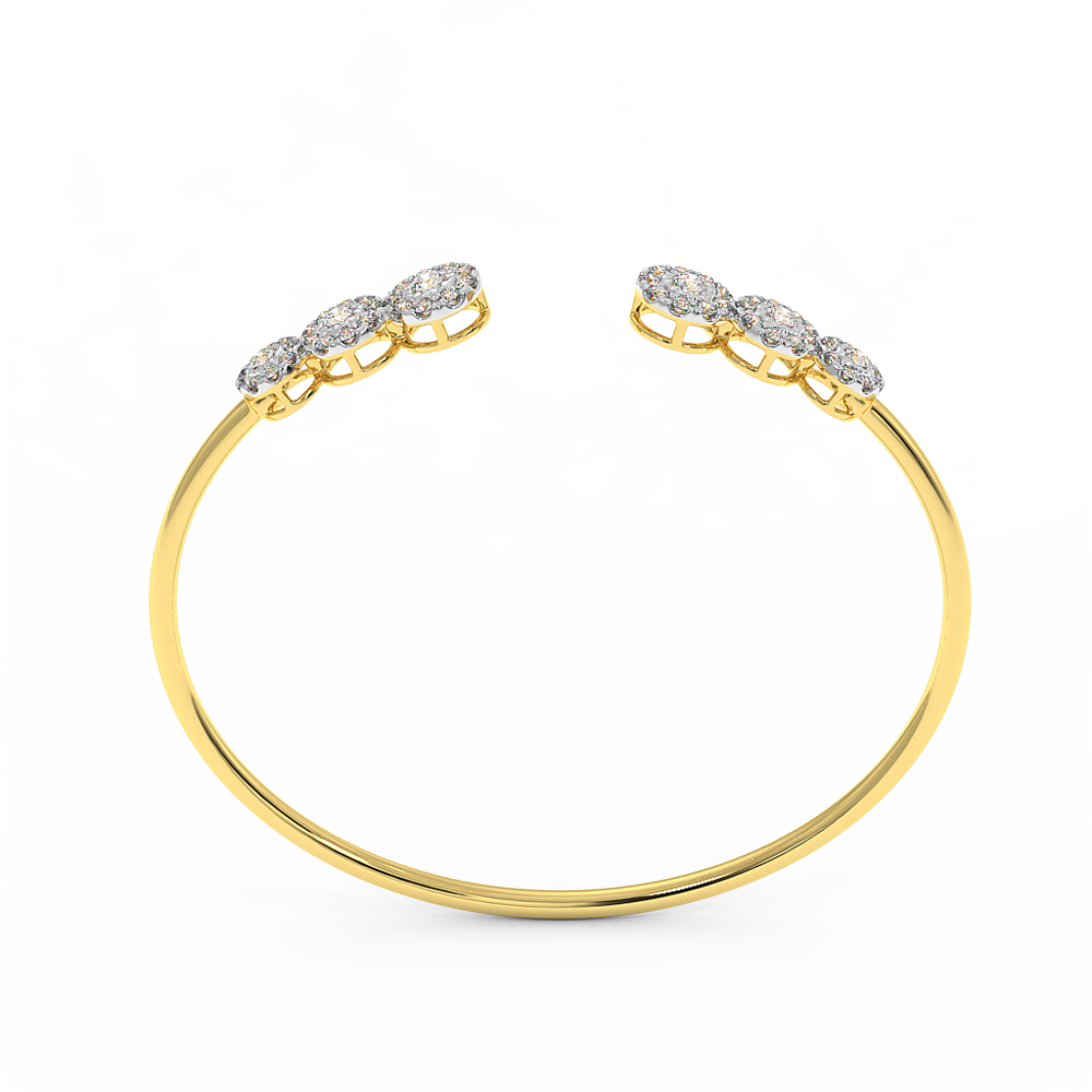 18K Gold Triple Round Cluster Diamond Open Cuff Bangle