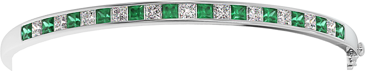 18K Gold Emerald Diamond Channel Bangle