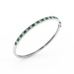 18K Gold Emerald Diamond Channel Bangle
