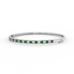 18K Gold Emerald Diamond Channel Bangle