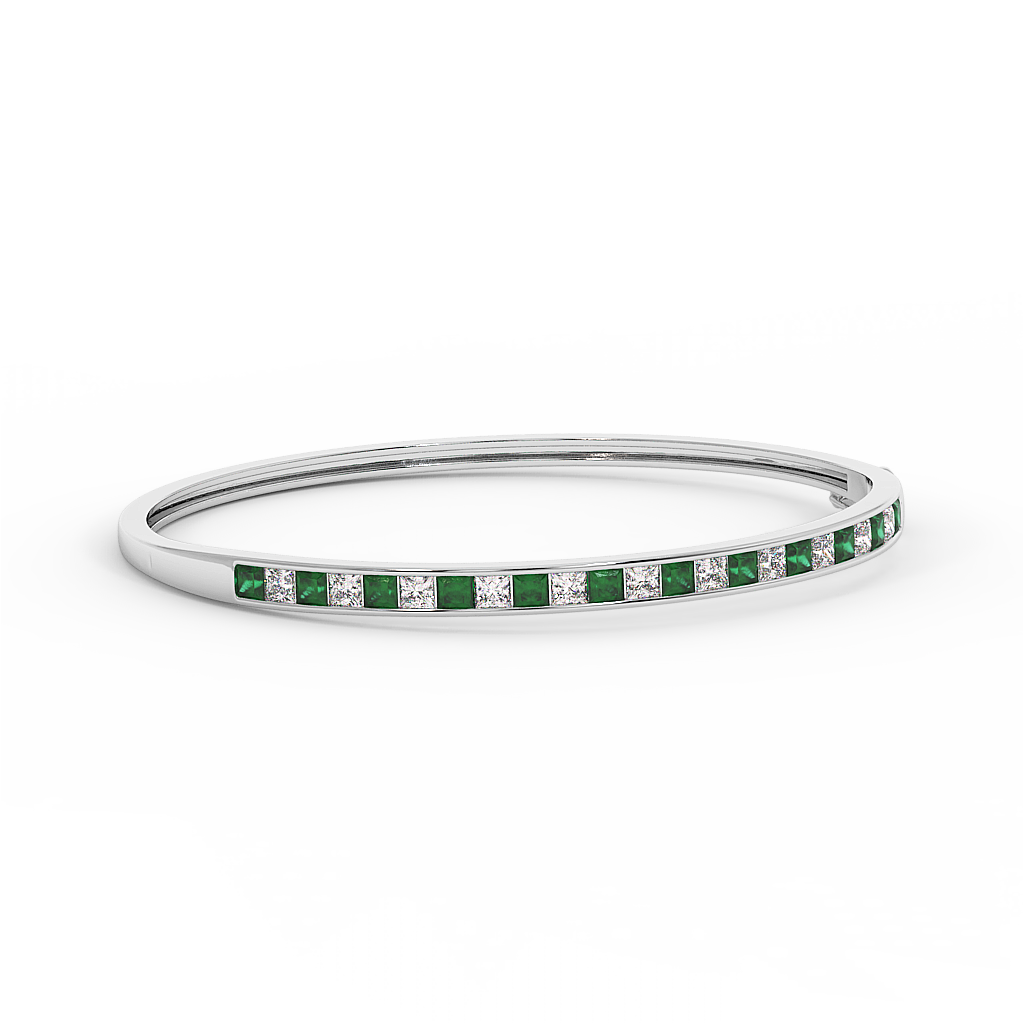 18K Gold Emerald Diamond Channel Bangle