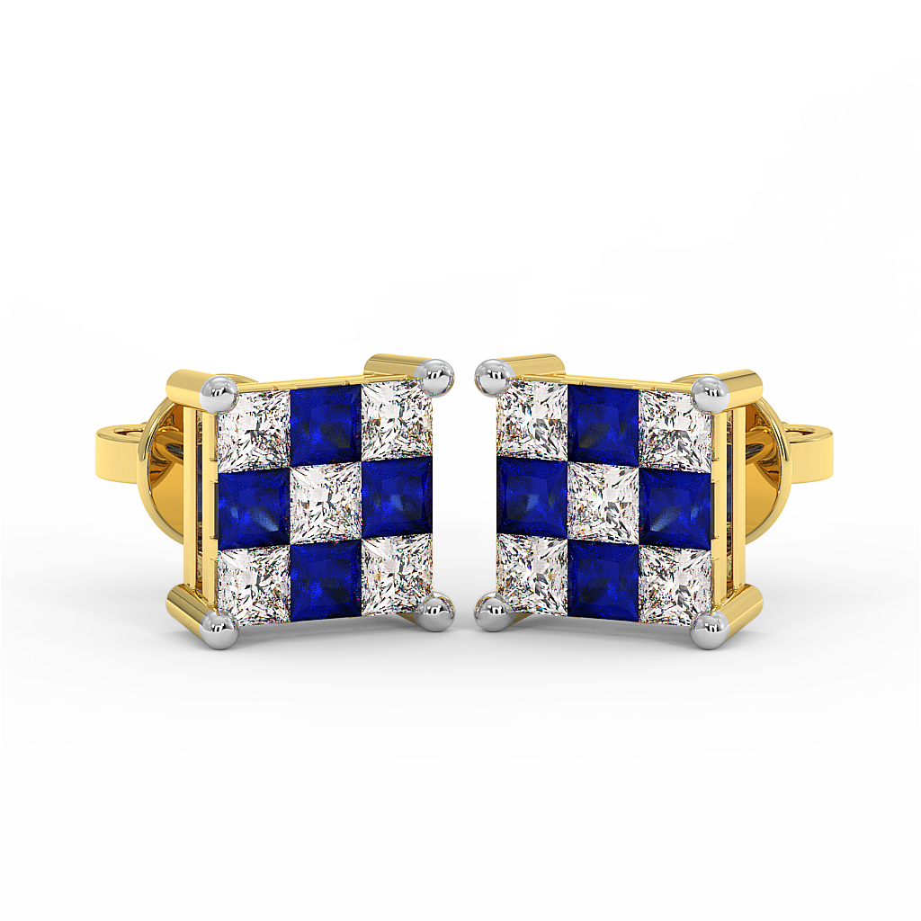 18K Gold Diamond Sapphire Earrings