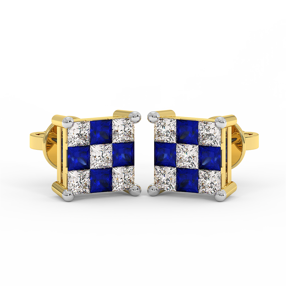 18K Gold Diamond Sapphire Earrings