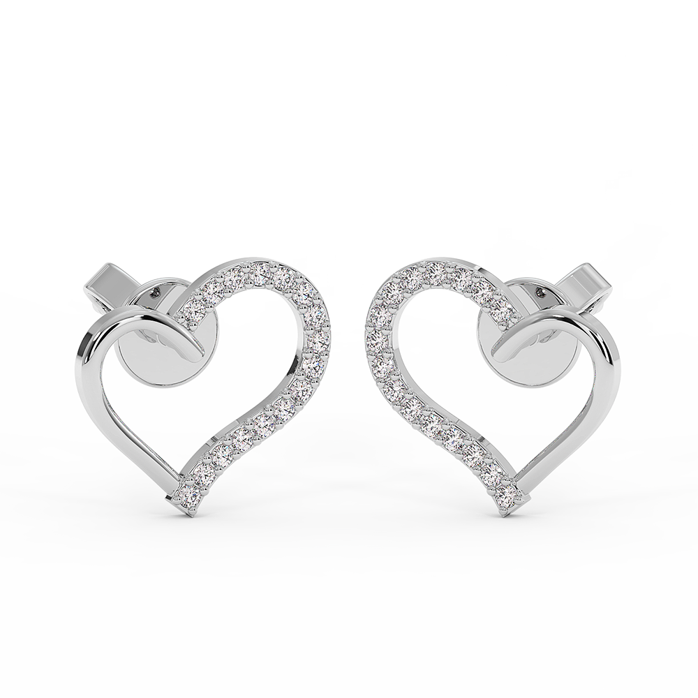 18K Gold Open Heart Diamond Stud Earrings