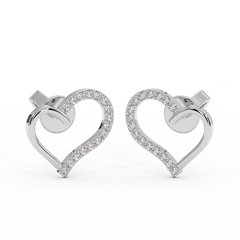 18K Gold Open Heart Diamond Stud Earrings