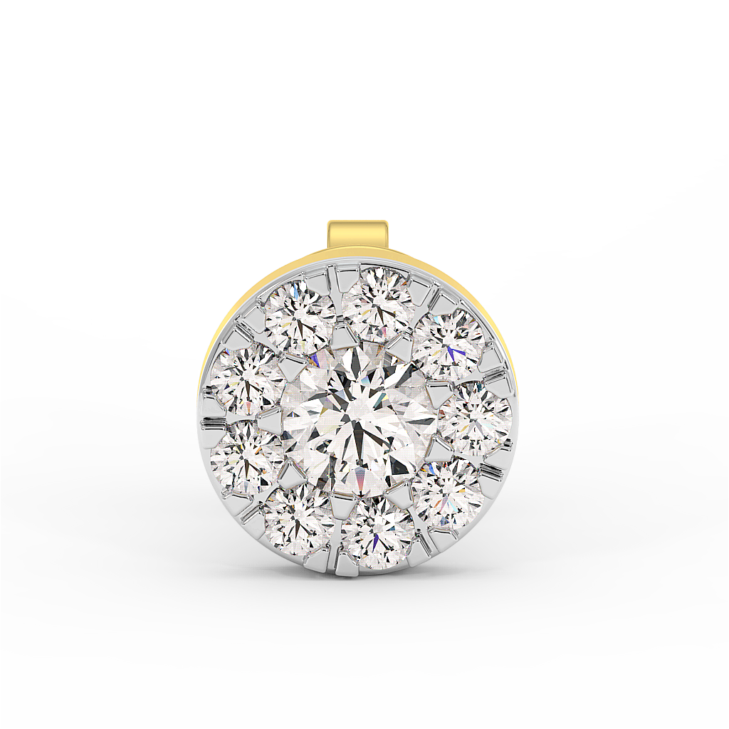 18K Gold Round Cluster Halo Diamond Stud Earrings