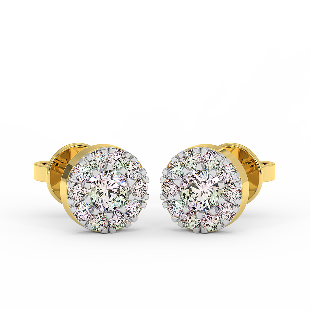18K Gold Round Cluster Diamond Stud Earrings