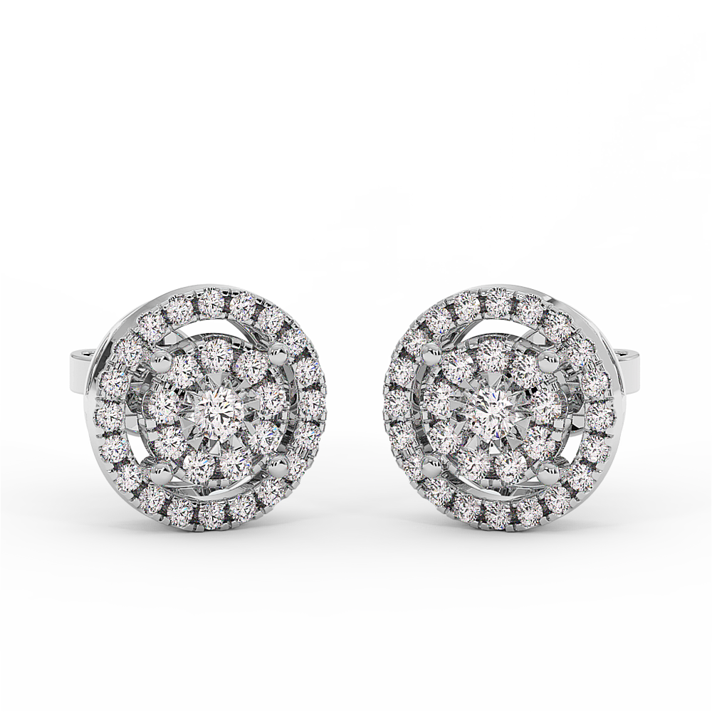 18K Gold Halo Cluster Diamond Stud Earrings