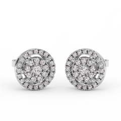 18K Gold Halo Cluster Diamond Stud Earrings