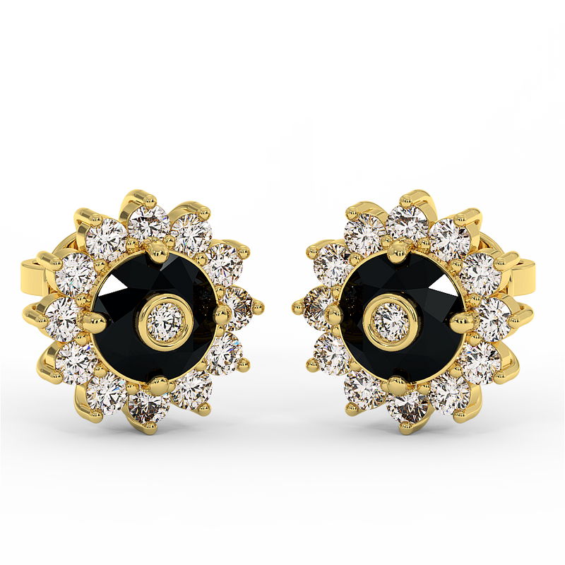 18K Gold Black & White Diamond Earrings