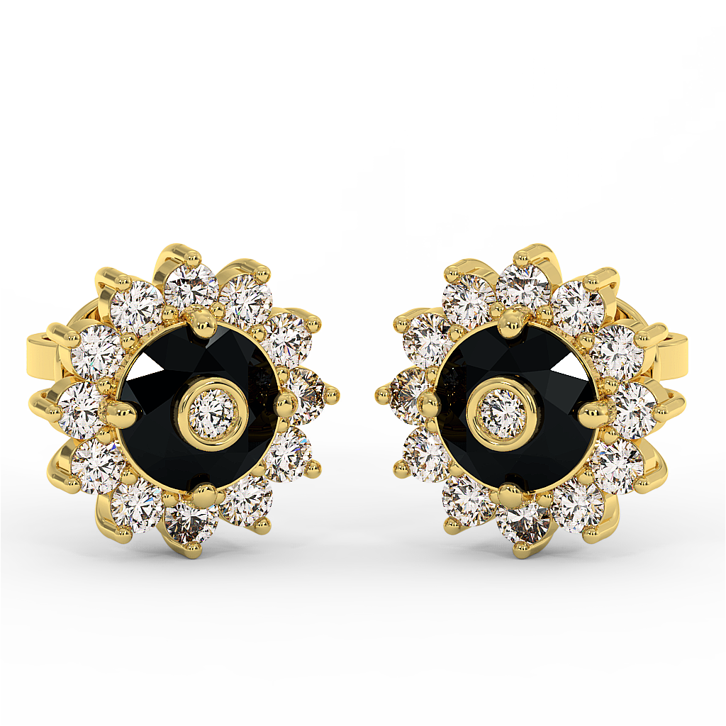 18K Gold Black & White Diamond Earrings