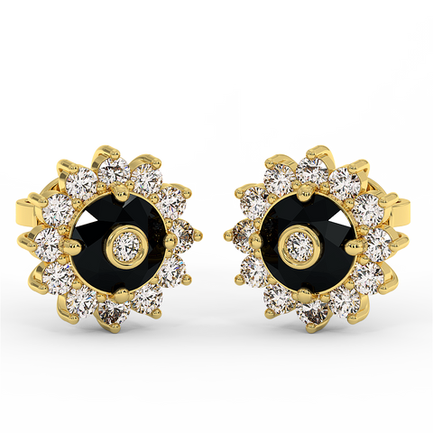 18K Gold Black & White Diamond Earrings
