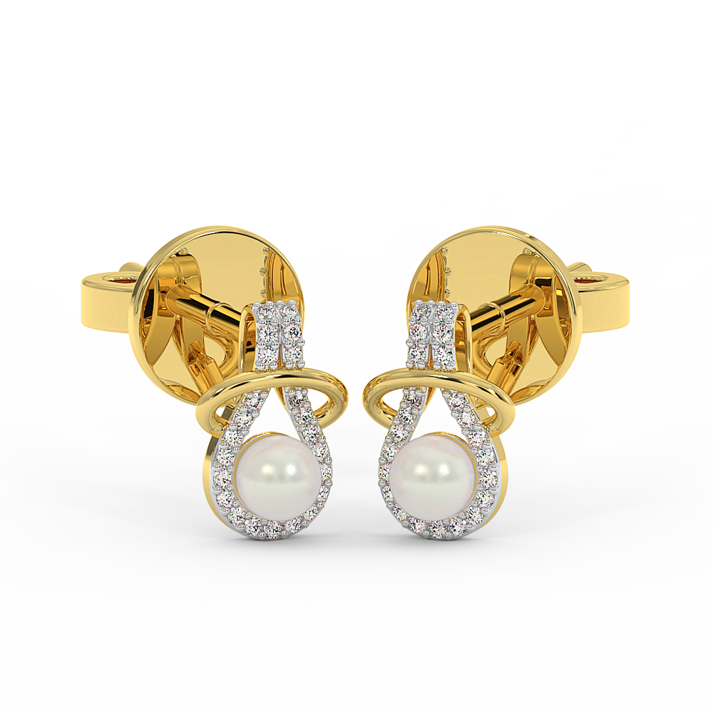 18K Gold Diamond Pearl Earrings