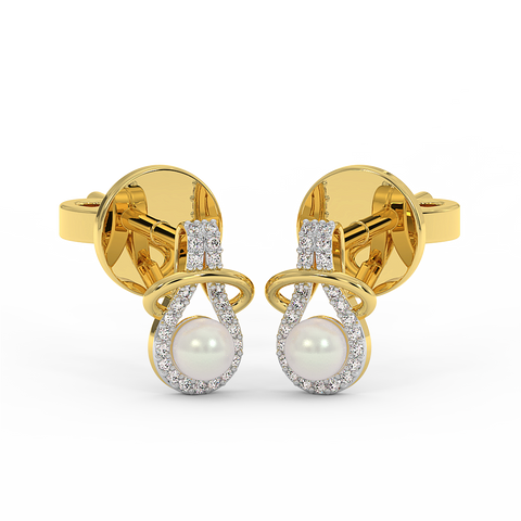 18K Gold Diamond Pearl Earrings