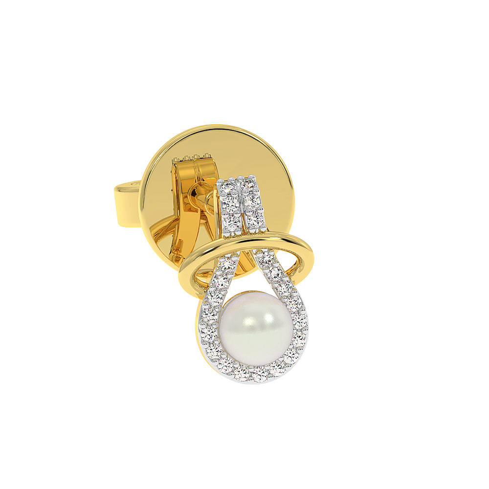 18K Gold Salt Water Pearl & Diamond Earrings