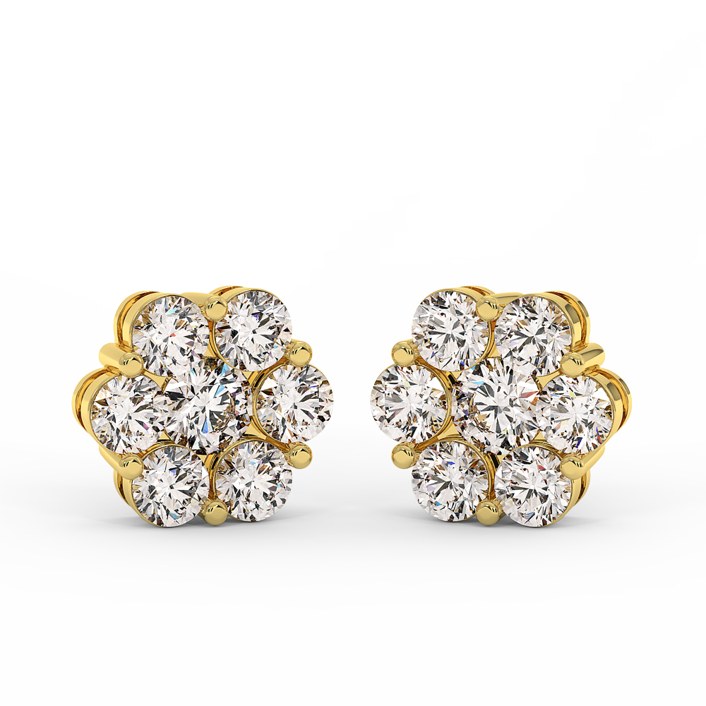 18K Gold Floral Cluster Diamond Stud Earrings