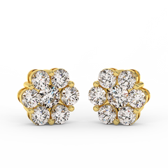 18K Gold Floral Cluster Diamond Stud Earrings