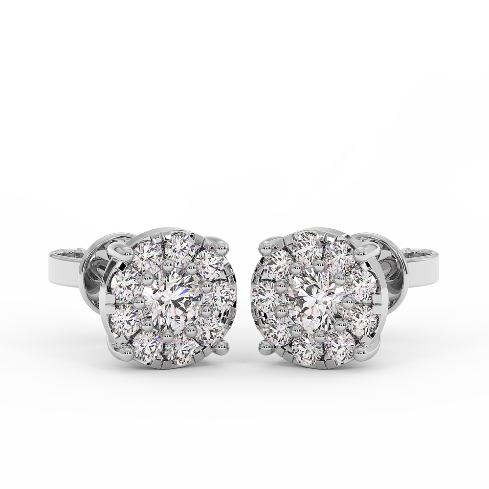 18K Gold Round Cluster Diamond Stud Earrings