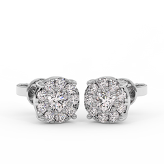 18K Gold Round Cluster Diamond Stud Earrings
