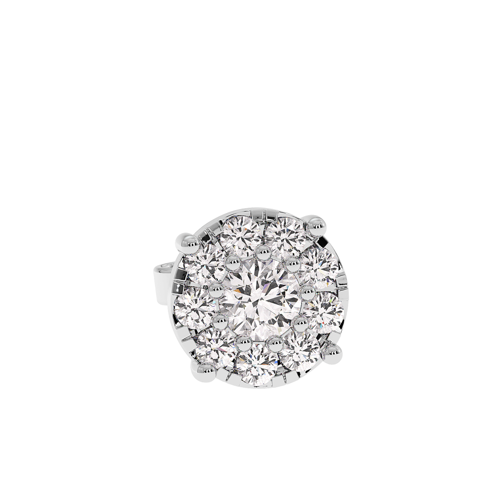 18K Gold Round Cluster Diamond Stud Earrings