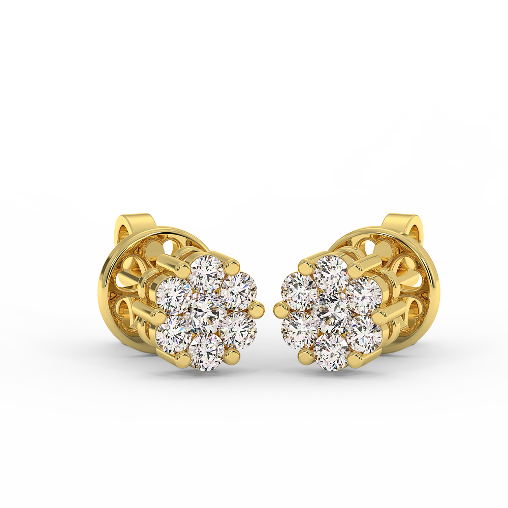 18K Gold Floral Cluster Diamond Stud Earrings