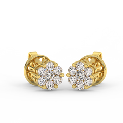 18K Gold Floral Cluster Diamond Stud Earrings