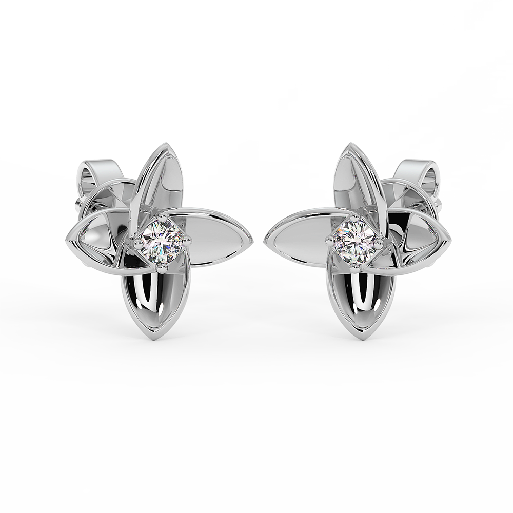 18K Gold Floral Diamond Stud Earrings