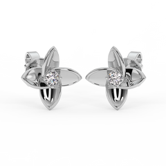 18K Gold Floral Diamond Stud Earrings