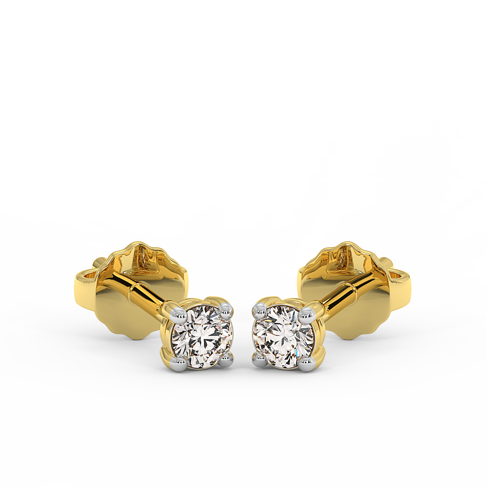 18K Gold Solitaire Diamond Stud Earrings