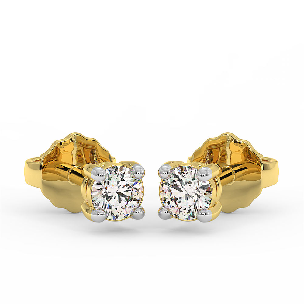 18K Gold Solitaire Diamond Stud Earrings