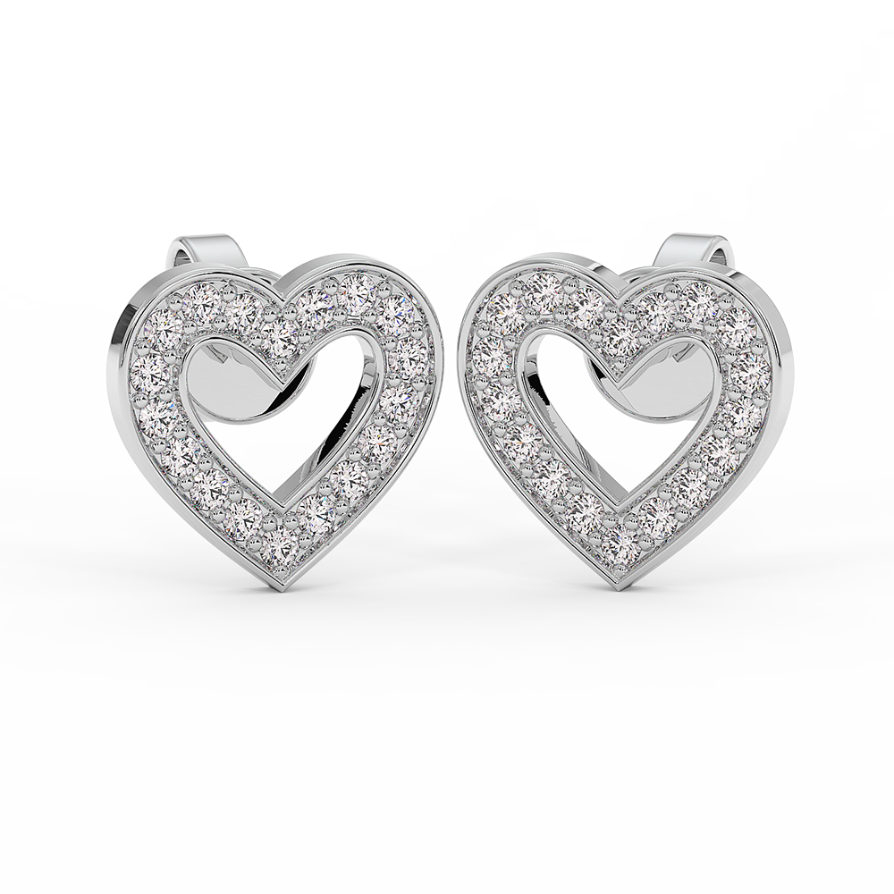 18K Gold Heart Diamond Stud Earrings