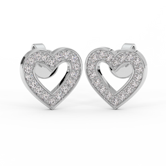 18K Gold Heart Diamond Stud Earrings