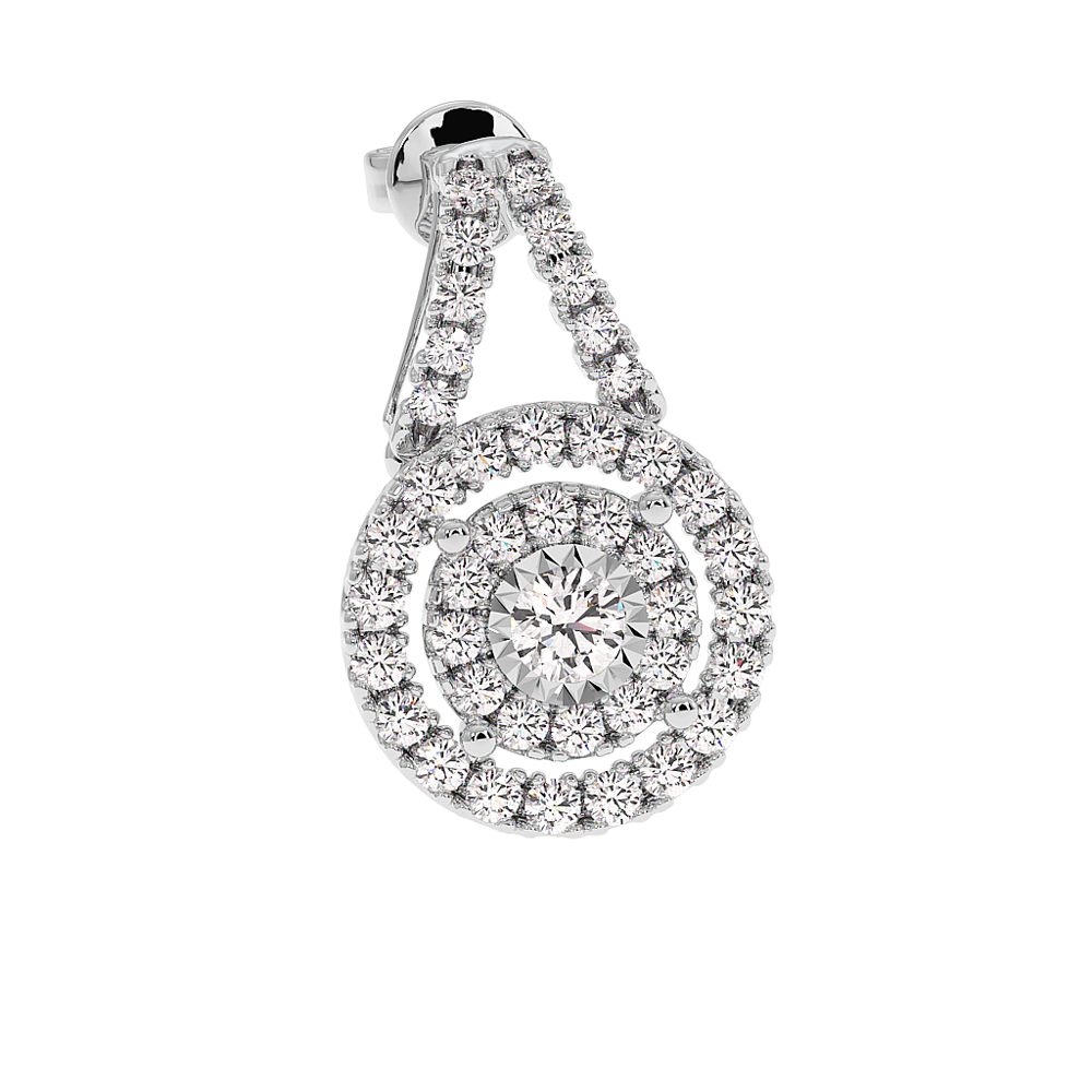 18K Halo Diamond Drop Earrings