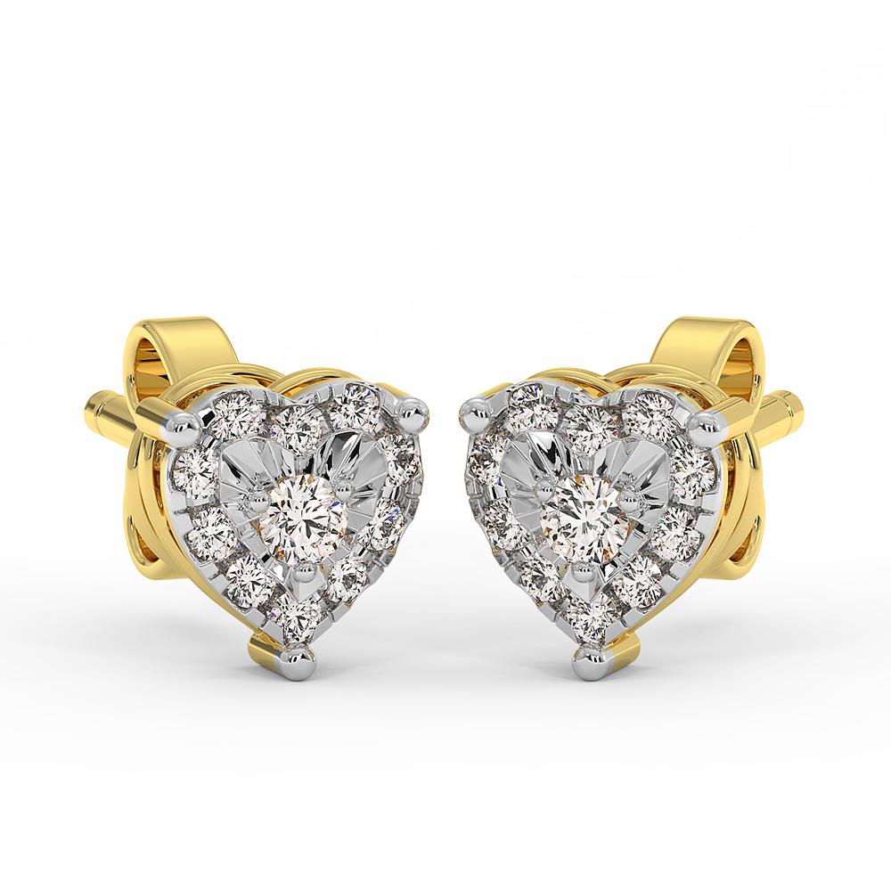 18K Gold Heart Cluster Diamond Stud Earrings