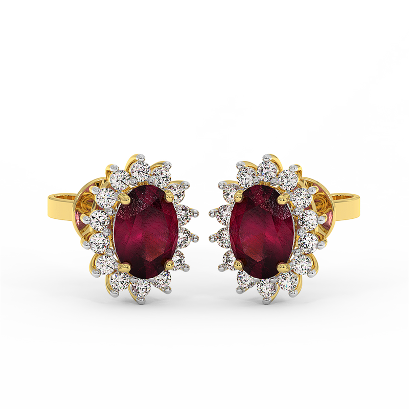 18K Gold Diamond Ruby Earrings