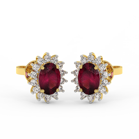 18K Gold Diamond Ruby Earrings
