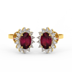 18K Gold Diamond Ruby Earrings