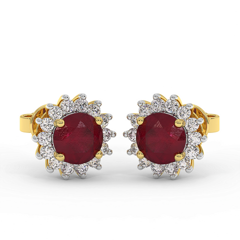 18K Gold Diamond Ruby Earrings