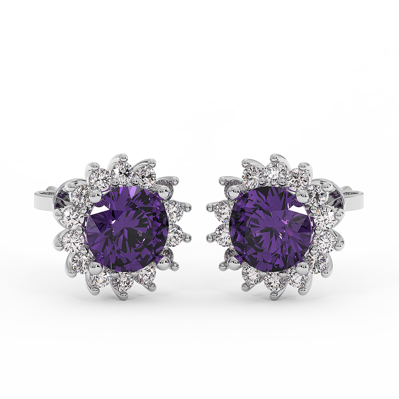 18K Gold Diamond Amethyst Earrings