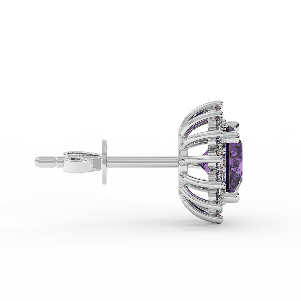 18K Gold Diamond Amethyst Earrings