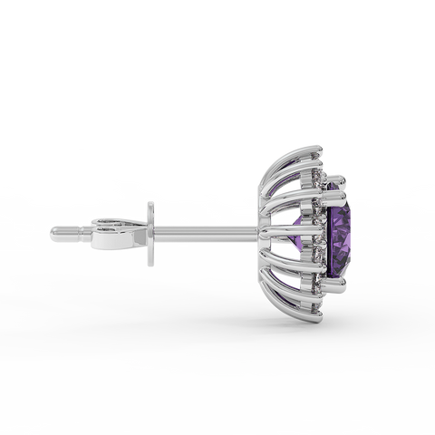 18K Gold Diamond Amethyst Earrings