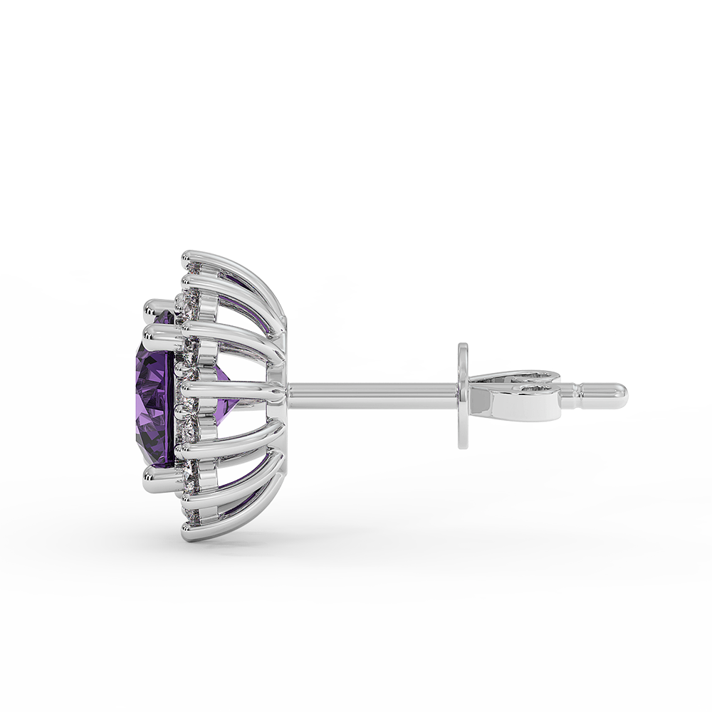 18K Gold Diamond Amethyst Earrings