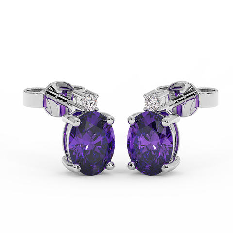 18K Gold Diamond Amethyst Earrings