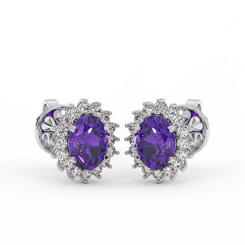 18K Gold Diamond Amethyst Earrings
