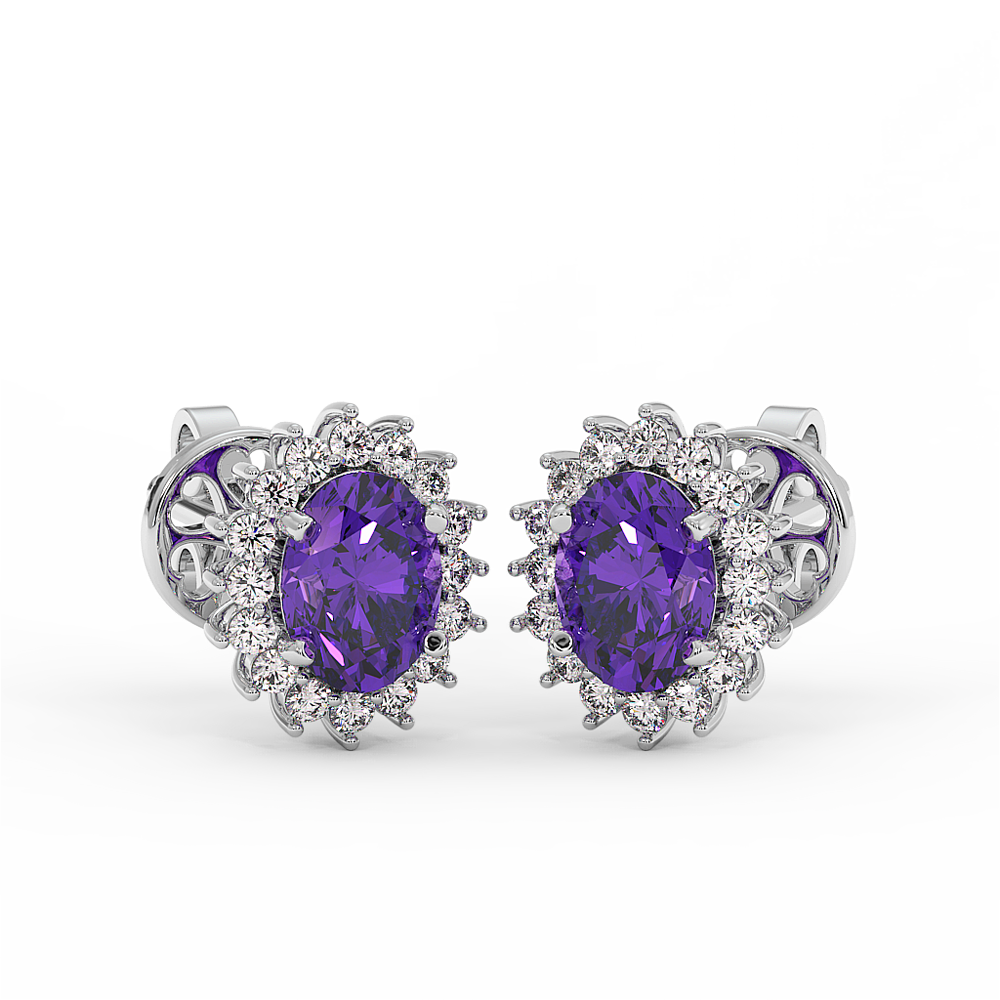 18K Gold Diamond Amethyst Earrings