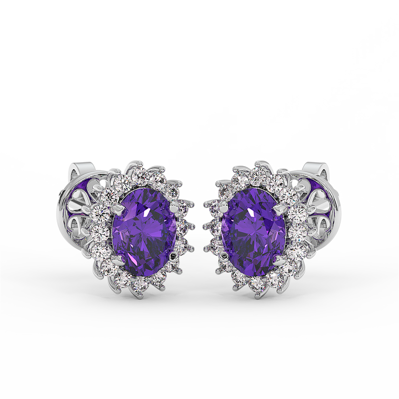 18K Gold Diamond Amethyst Earrings