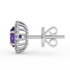 18K Gold Diamond Amethyst Earrings