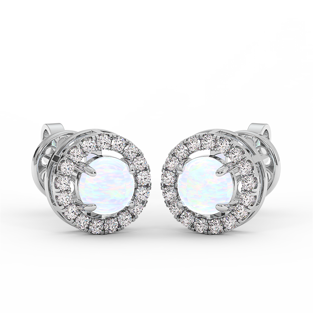 18K Gold Diamond Opal Earrings