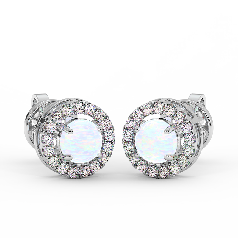 18K Gold Diamond Opal Earrings