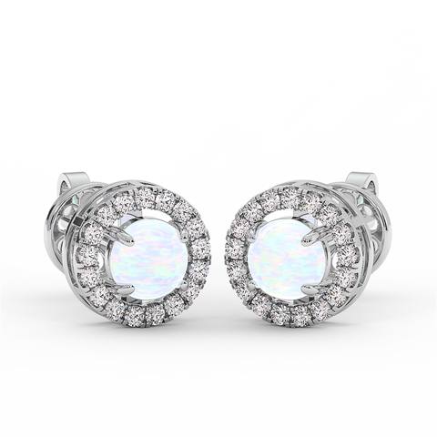 18K Gold Diamond Opal Earrings